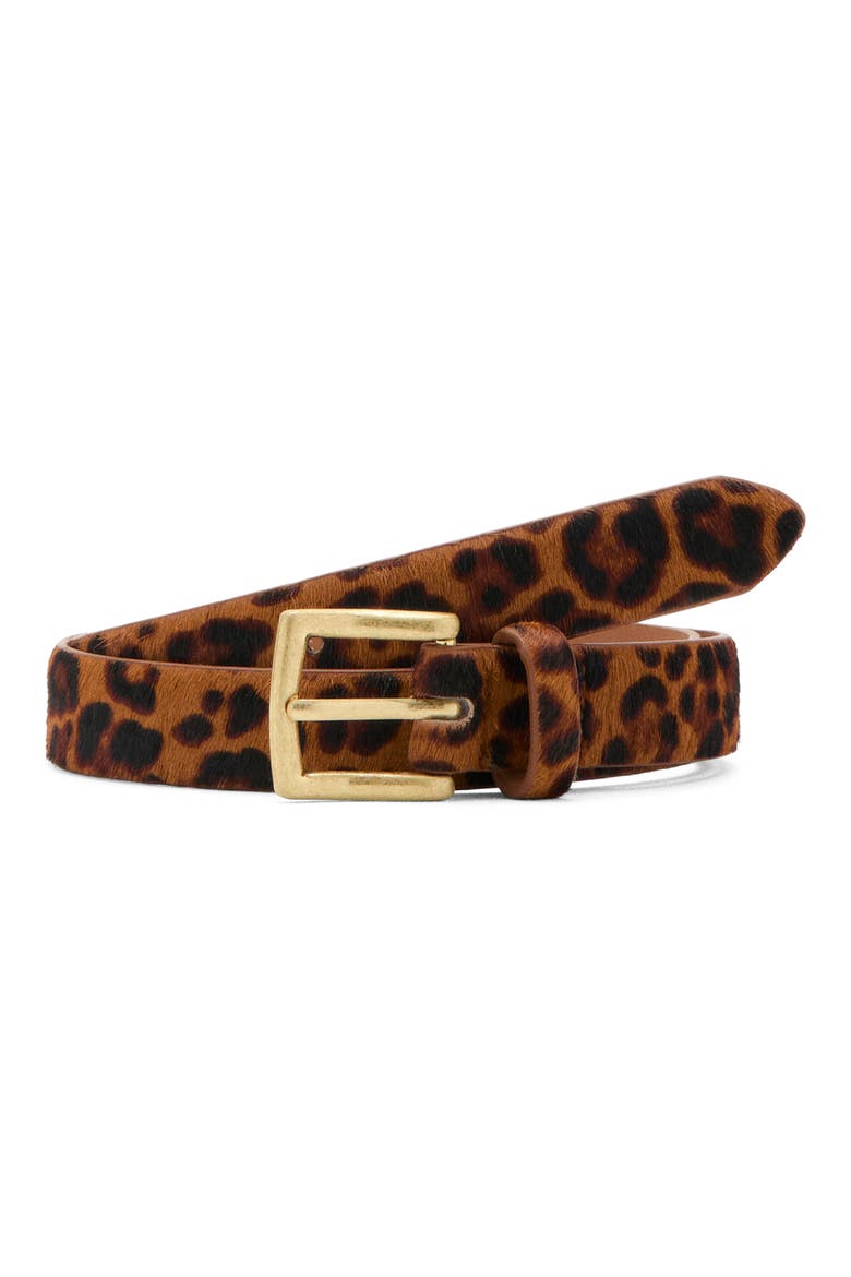 Leopard Print Calf Hair Belt, Main, color, BROWN