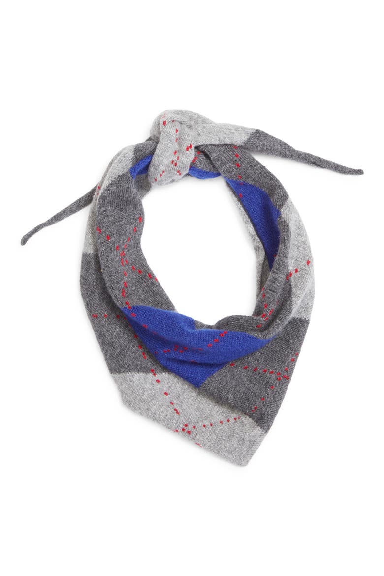 Clan Plaid Cashmere Triangle Scarf, Alternate, color, JU1614 MID GREY