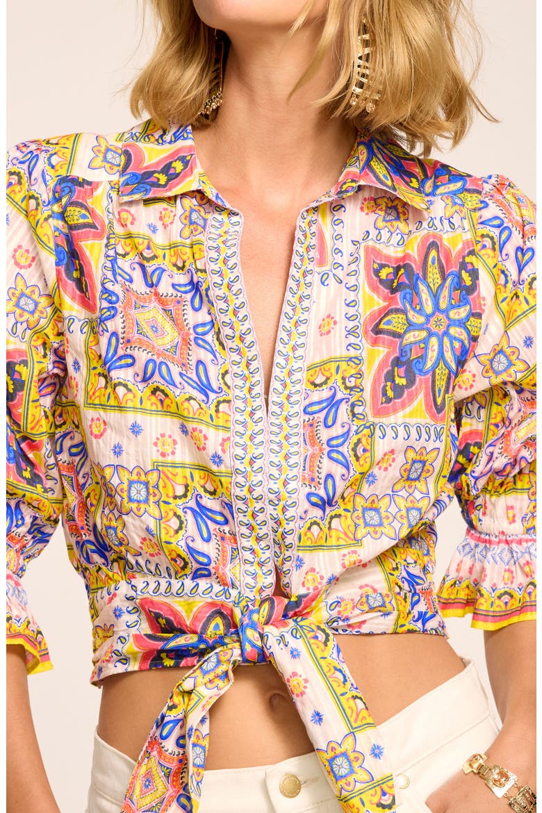 Zola Tile Print Tie Front Shirt, Alternate, color, WHITE PIAZZA