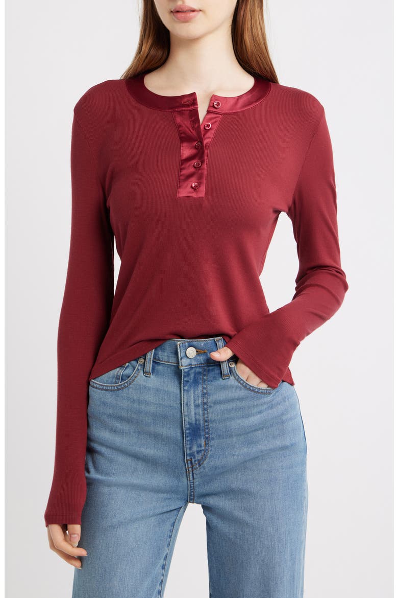 The Satin Trim Rib Henley, Main, color, BURGUNDY