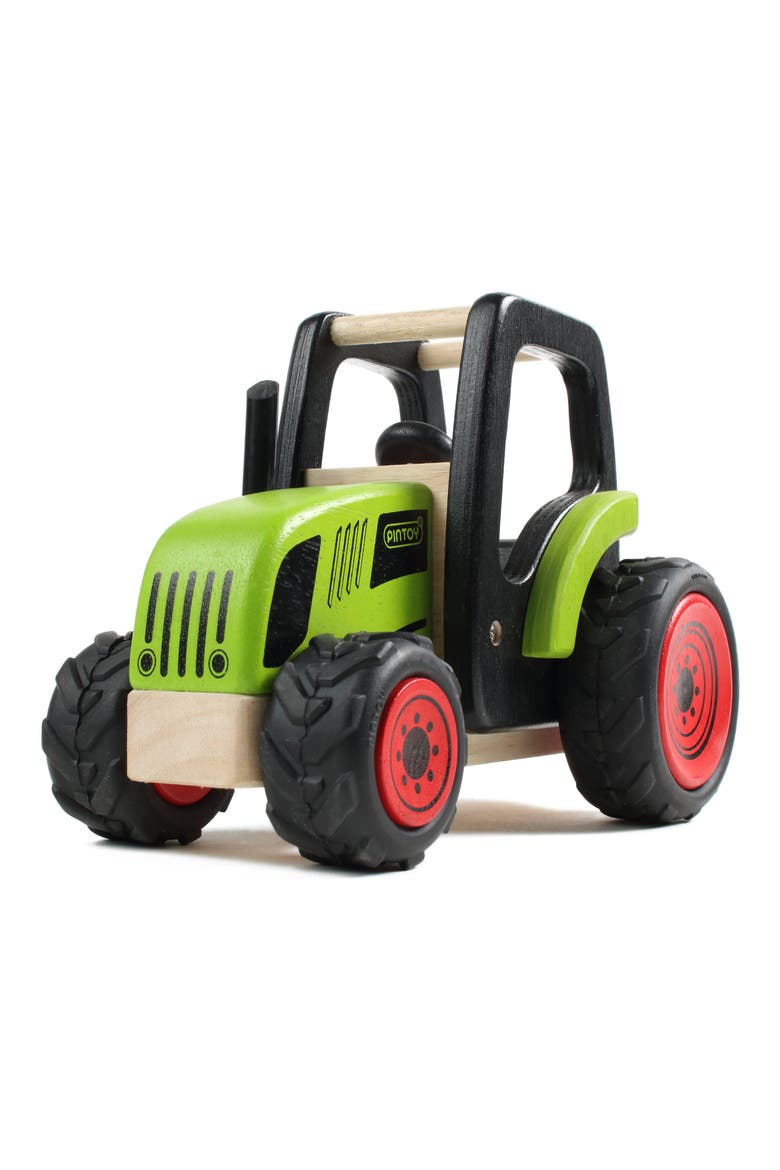 Wood Toy Tractor with Trailer, Alternate, color, GREEN
