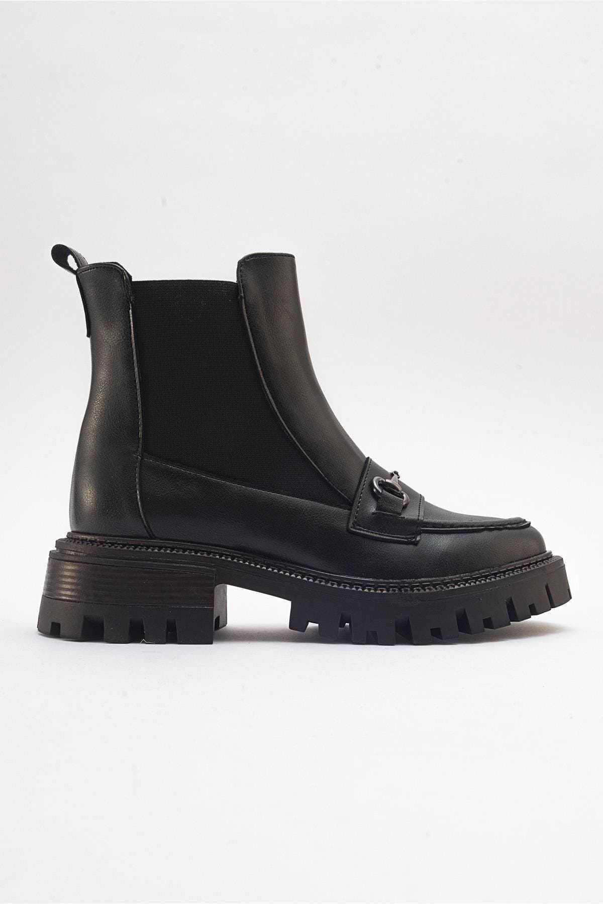 Prologue Shoes Vesper Buckled Chelsea Boot, Alternate, color, Black Faux Leather