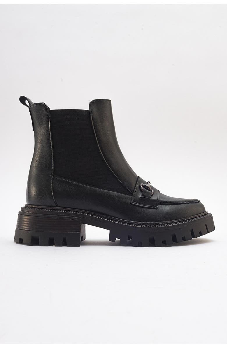 Prologue Shoes Vesper Buckled Chelsea Boot, Alternate, color, Black Faux Leather