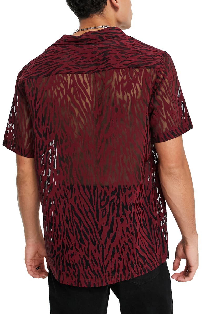 Topman Tiger Print Burnout Camp Shirt, Alternate, color,