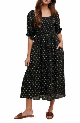 WISHLIST Floral Print Puff Sleeve Midi Dress
