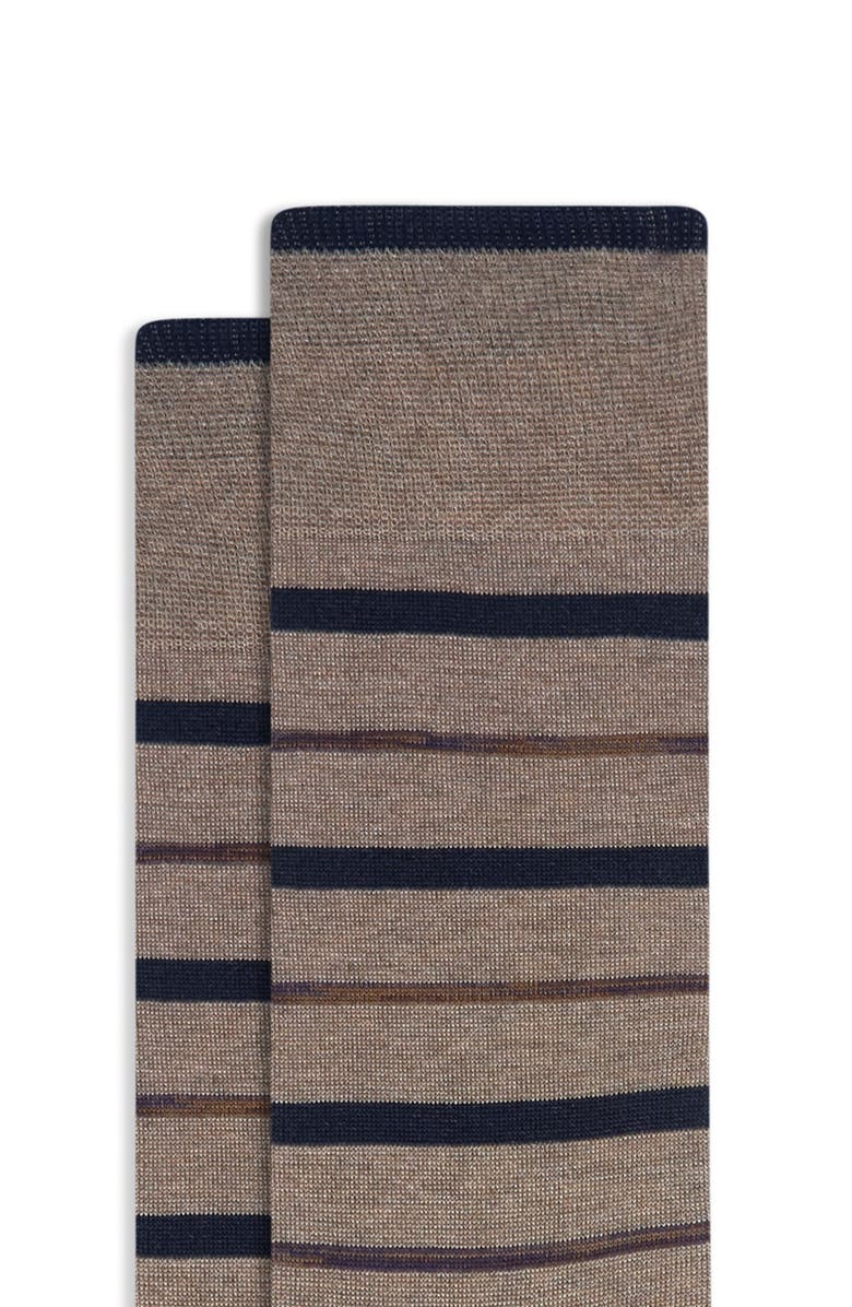 Bugatchi Stripe Mercerized Cotton Blend Dress Socks, Alternate, color, Mocha