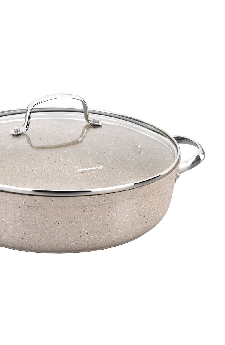 Korkmaz Granita 2.5 Liter Aluminum Nonstick Low Casserole with Lid, Alternate, color, Beige