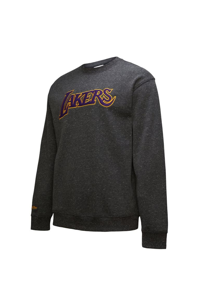 Men's Black Los Angeles Lakers Mitchell & Ness Black Out Collection Snow Washed Vintage Logo Pullover Sweatshirt, Alternate, color, Black