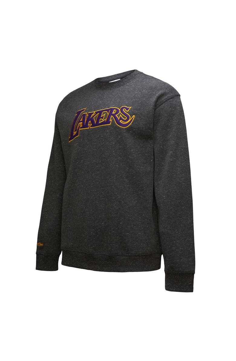 Mitchell & Ness Men's Black Los Angeles Lakers Mitchell & Ness Black Out Collection Snow Washed Vintage Logo Pullover Sweatshirt, Alternate, color, Black