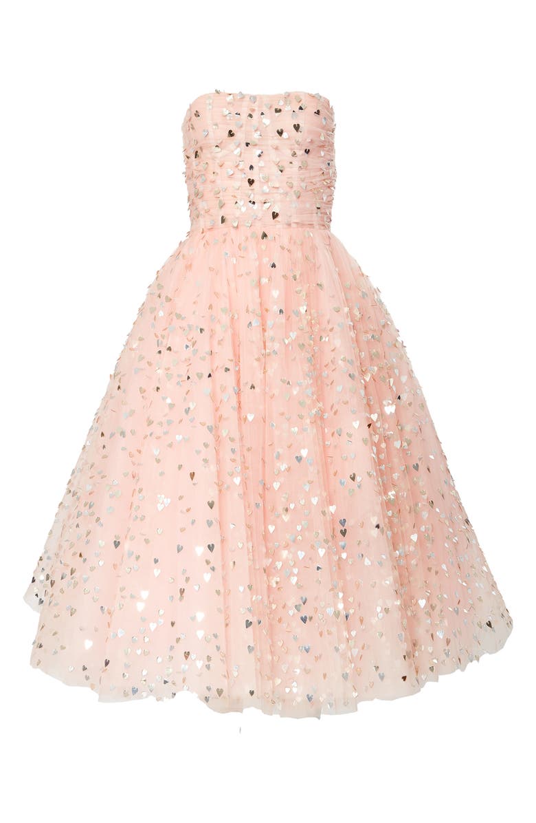 Carolina Herrera Heart Paillette Strapless Tulle Cocktail Dress, Alternate, color, Blush