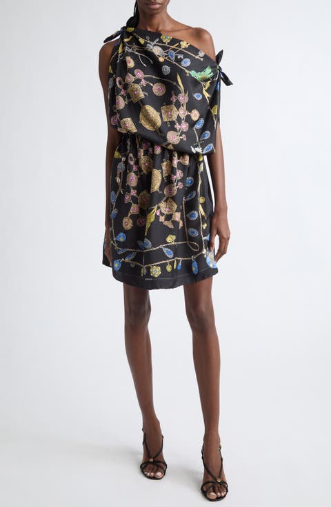 Broken Jewels Print Silk Twill Dress