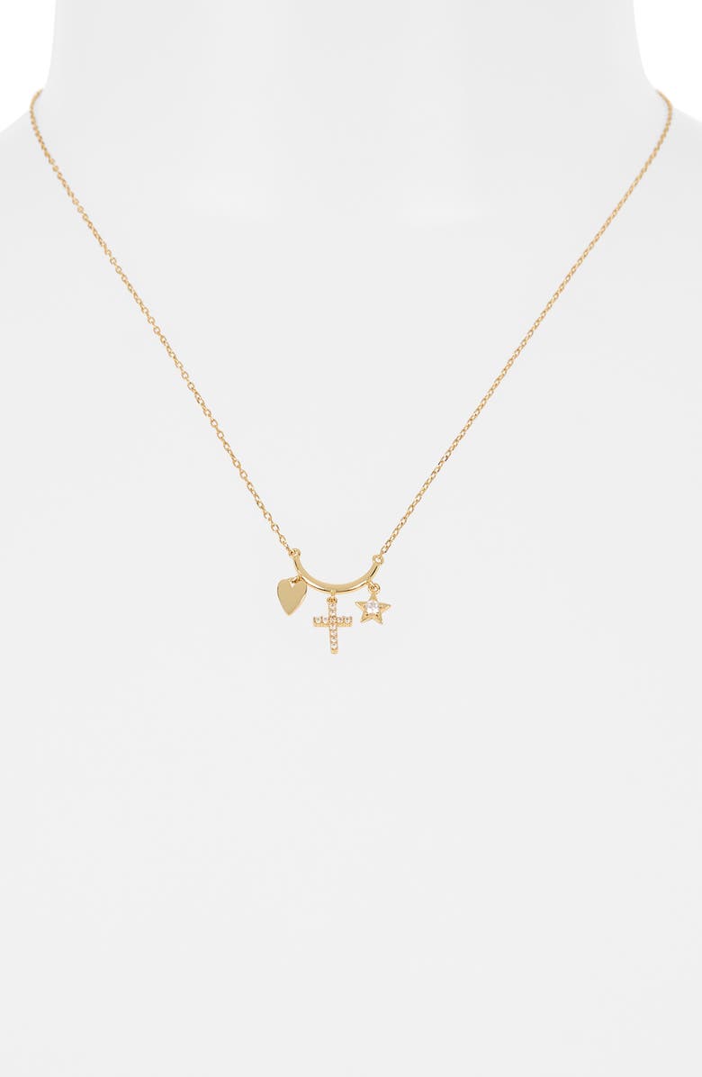 Argento Vivo Sterling Silver Heart, Cross & Star Charm Necklace, Alternate, color, Gold