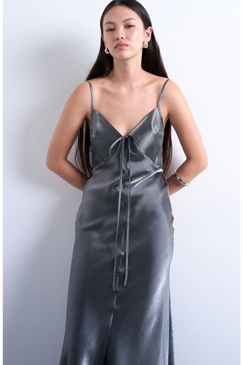 Metallic Tie Back Maxi Dress, Alternate, color, SILVER