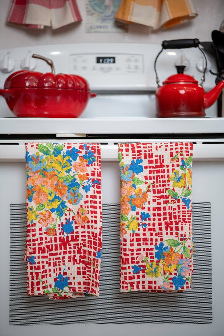 Lisbon Rose Tea Towels, Set of 2, Alternate, color, Red