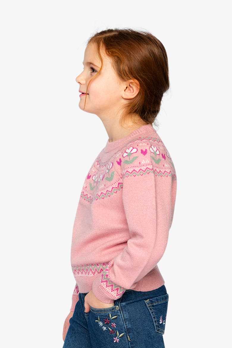 Flower Jacquard Yoke Ribbed Cuff Sweater, Alternate, color, Pale Dusty Pink