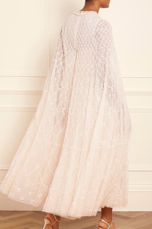 Needle & Thread Heart Lattice Cape Ankle Gown In Neutral