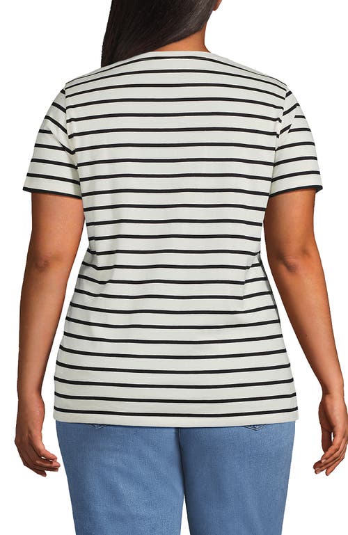 Lands' End Plus Size Relaxed Supima Cotton V-neck T-shirt In Ivory/black Breton Stripe