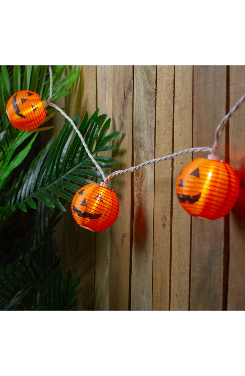 Northlight Jack-O-Lantern Paper Lantern Halloween Lights - Clear - 8.5' White Wire - 10ct, Alternate, color, 