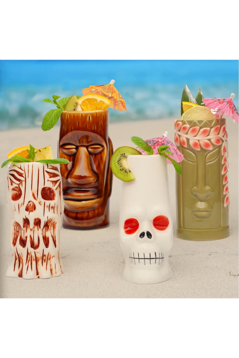 Ceramic Tiki Mugs - Set of 8, Alternate, color, Red