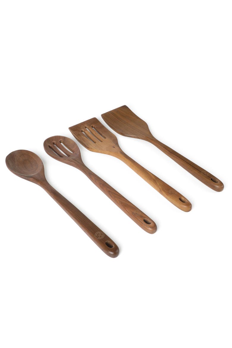 4-Piece Walnut Wood Kitchen Cooking Tool Set, Alternate, color, Walnut Brown