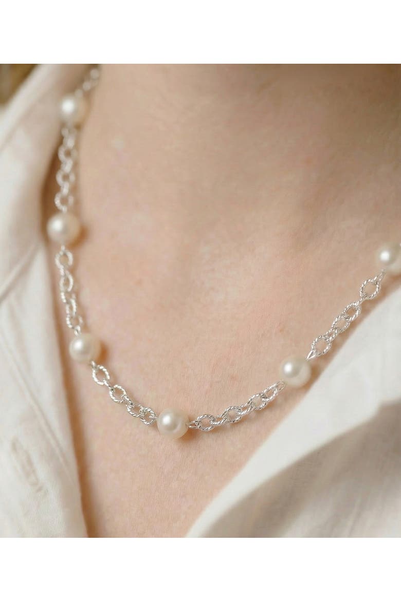 White Freshwater Pearl Tincup Braided Necklace, Alternate, color, Sterling Silver Chain