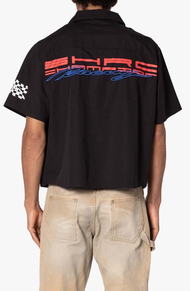 mnml SHRC Pit Crew Fray Hem Crop Button-Up Shirt, Alternate, color, Black
