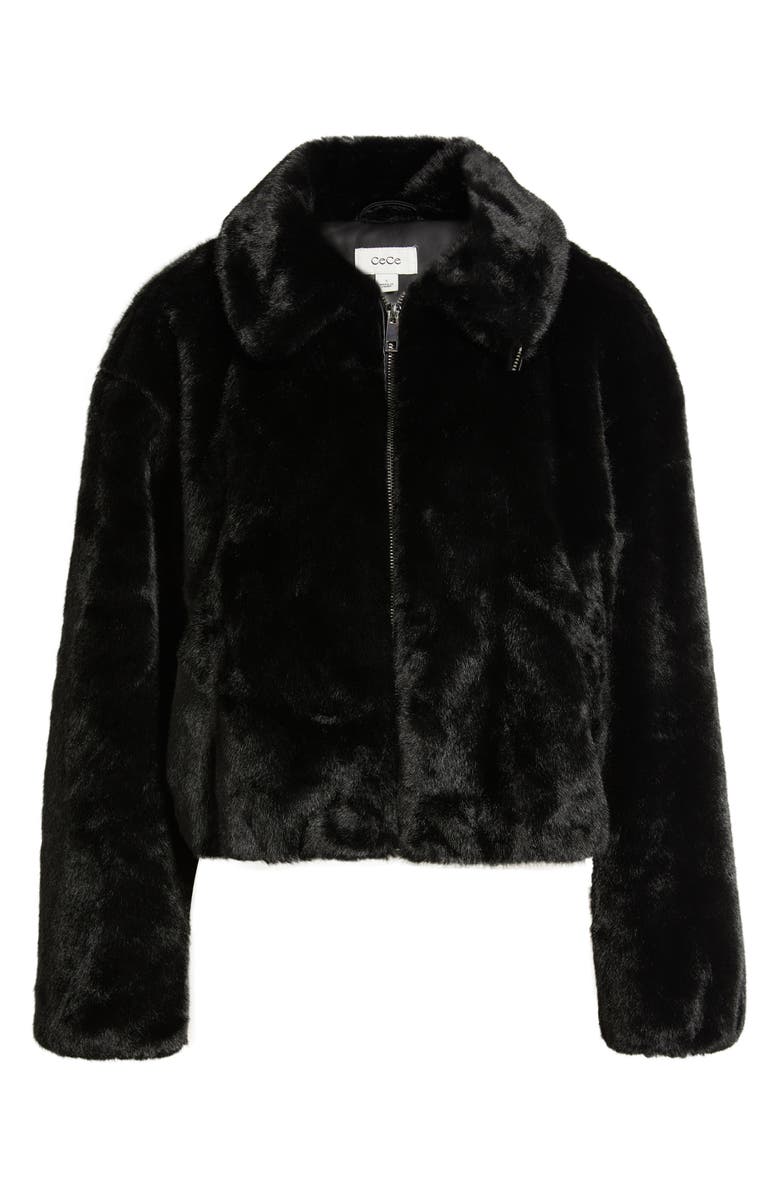 CeCe Front Zip Crop Faux Fur Jacket, Alternate, color, 
