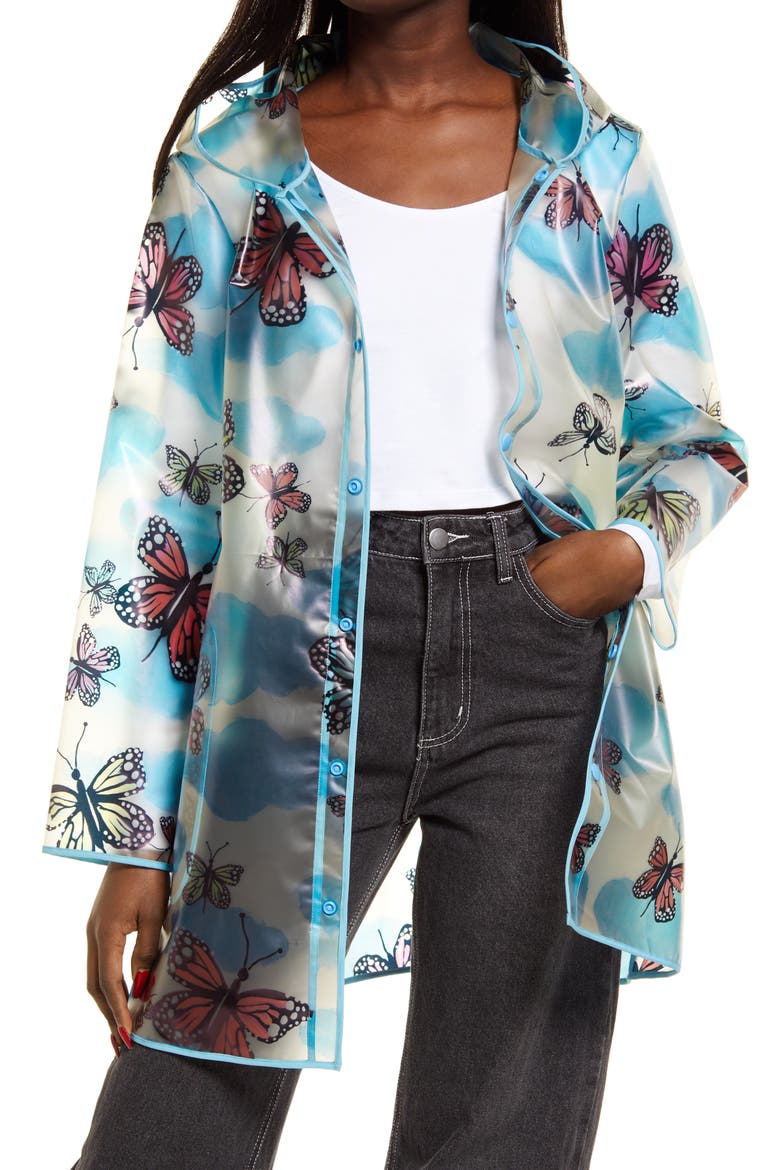 Cristina Martinez Butterfly Hooded Raincoat, Main, color, FROSTED BUTTERFLY CLOUDS