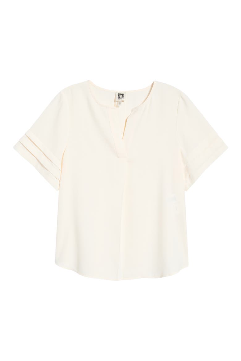 Pleated Split Neck Top, Alternate, color, WHITE DOVE