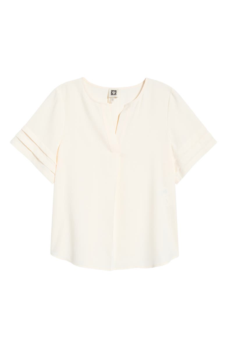 AK ANNE KLEIN Pleated Split Neck Top, Main, color, White Dove