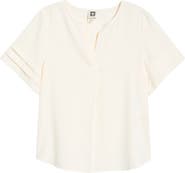 AK ANNE KLEIN Pleated Split Neck Top