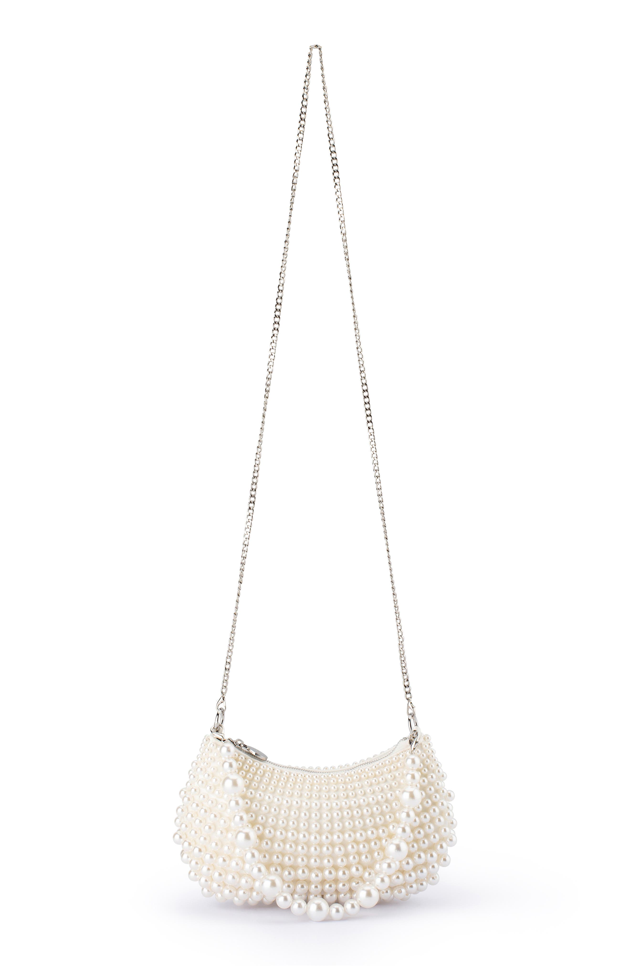 Olga Berg Pia Faux Pearl Croissant Bag, Main, color, Pearl