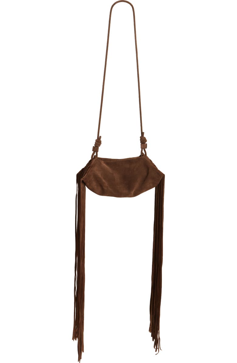 Altuzarra Mini Origami Fringe Suede Crossbody Bag, Main, color, Chocolate