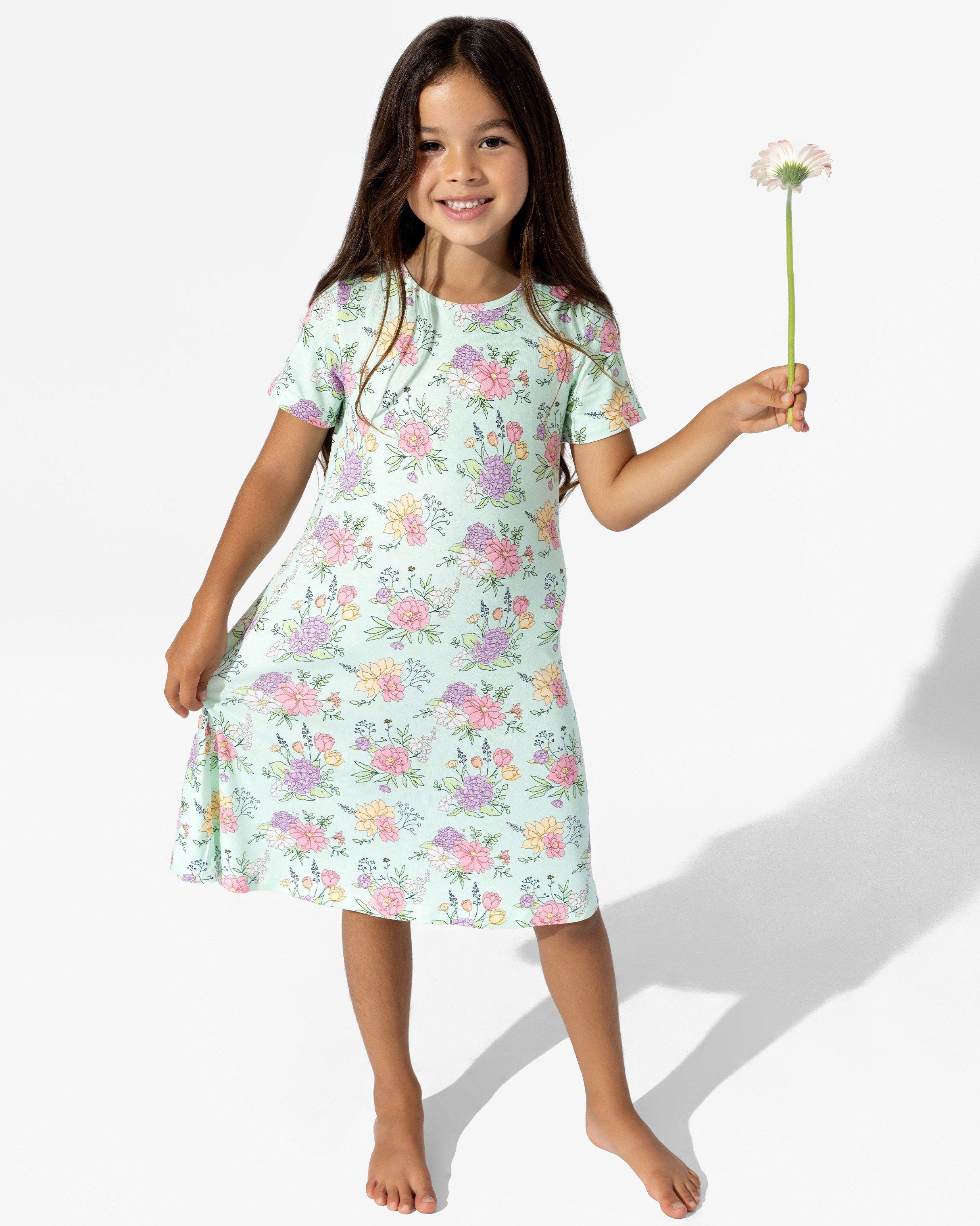 Bellabu Bear Kids' Petals & Posies Short Sleeve Dress (Toddler, Little ...