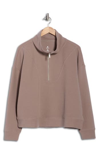 Apana Forever Chic Ottoman Quarter Zip Sweatshirt In Brown