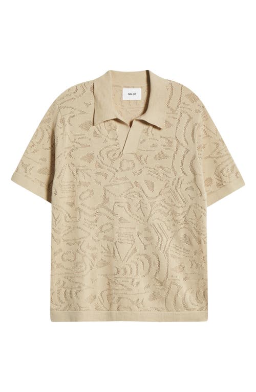 Nn07 Ryan 6692 Abstract Floral Pointelle Organic Cotton Polo In Neutral