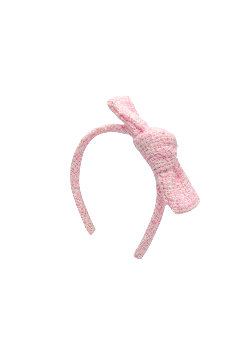 Tweed Girls' Bow Headband, Main, color, Pink/White