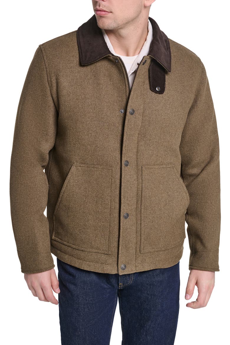 Corduroy Collar Barn Jacket, Main, color, OLIVE HEATHER