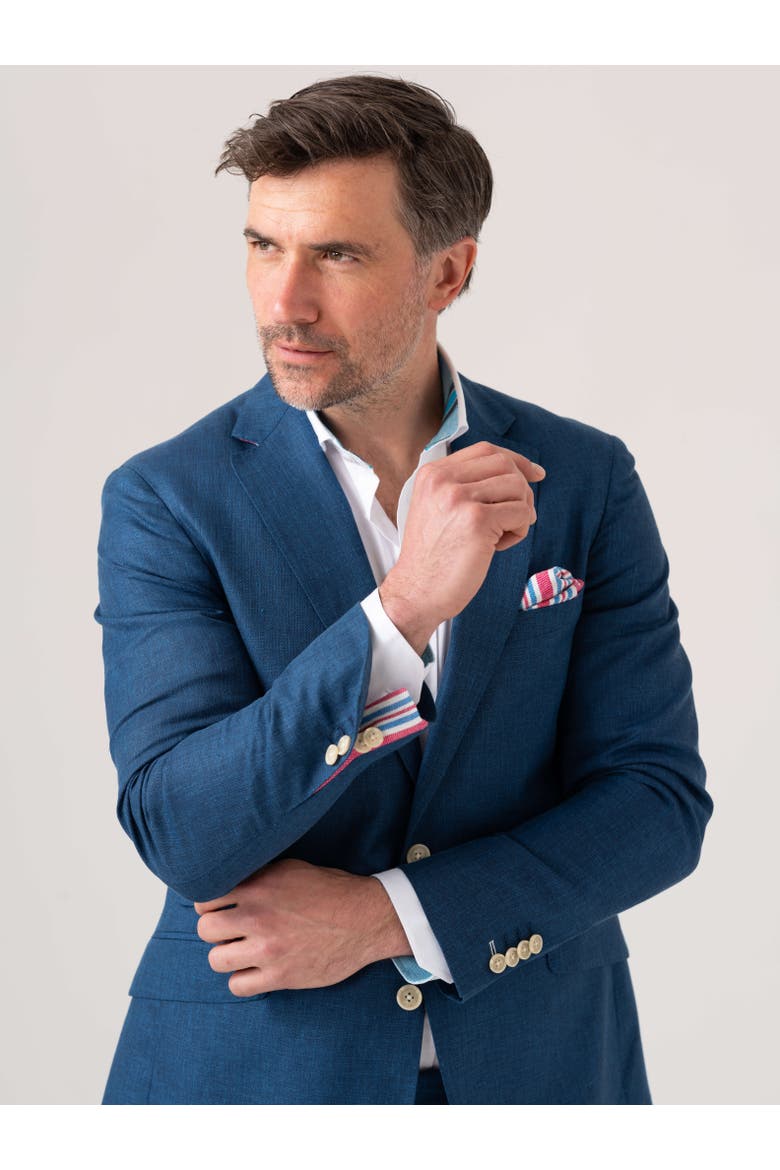 Linen Blazer, Alternate, color, Teal Blue