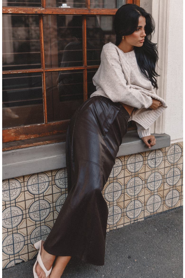 Jade Faux Leather Column Skirt, Alternate, color, BLACK