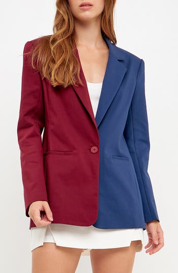 English Factory Colorblock Boyfriend Blazer In Wine/navy