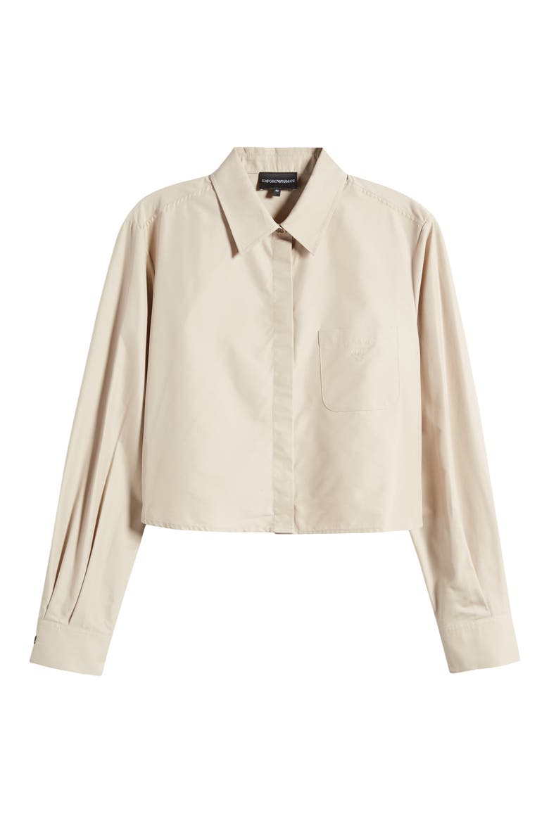 Crop Poplin Button-Up Shirt, Alternate, color, SOLID MEDIUM BEIGE