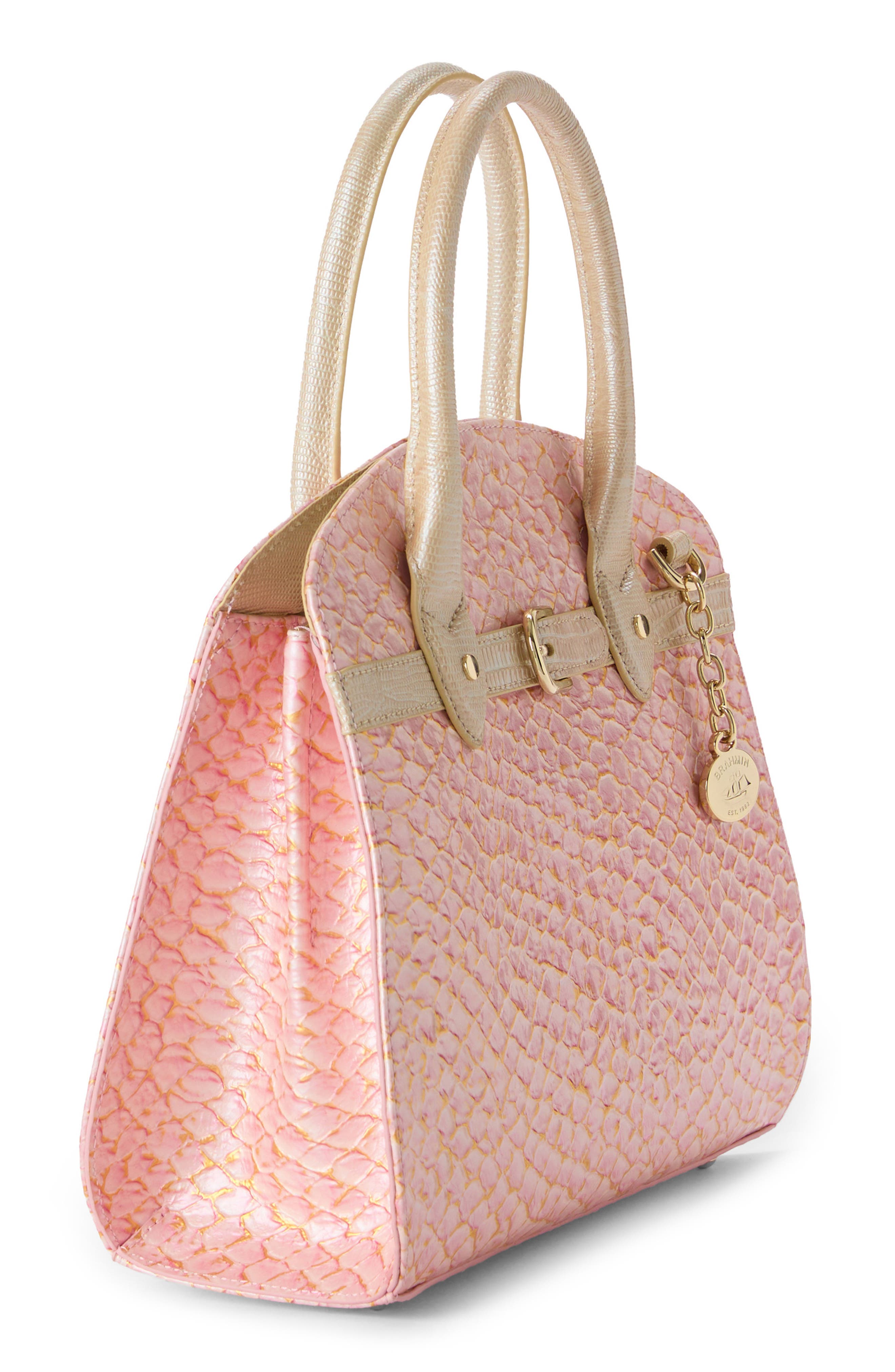 Brahmin Rosetta Embossed Leather Satchel, Alternate, color, Pink