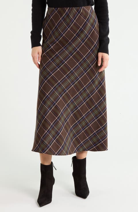 Brushed Plaid A-Line Skirt