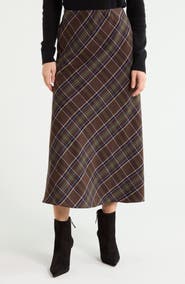 Halogen® Brushed Plaid A-Line Skirt