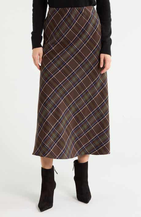 Brushed Plaid A-Line Skirt