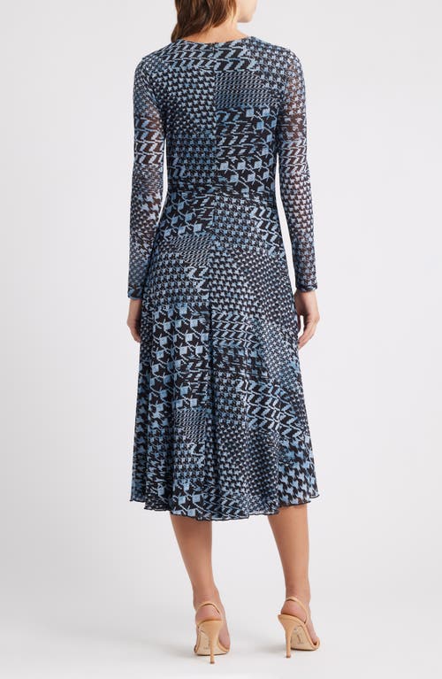 Eliza J Mixed Print Long Sleeve Midi Dress In Blue