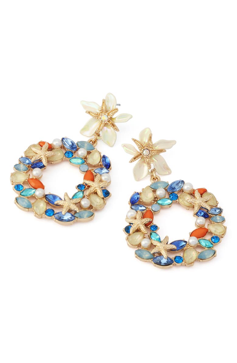 Betsey Johnson Starfish Doorknocker Earrings, Alternate, color, 