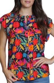APNY Print Ruffle Neck Top