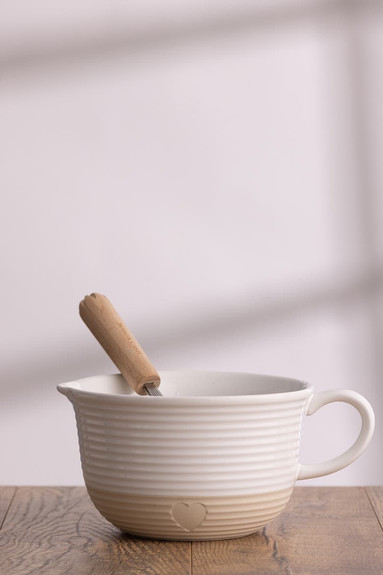 Rustic Charm Batter Bowl, Stoneware Mixing Bowl with Handle & Pour Spout, Alternate, color, Beige